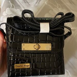 Black Croc-Embossed Mini Bag